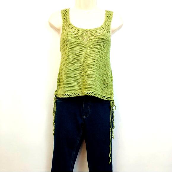 NWT Say What? Boho Goddess Green Crochet Sleeveless Top Adjustable Side Ties - Picture 2 of 16